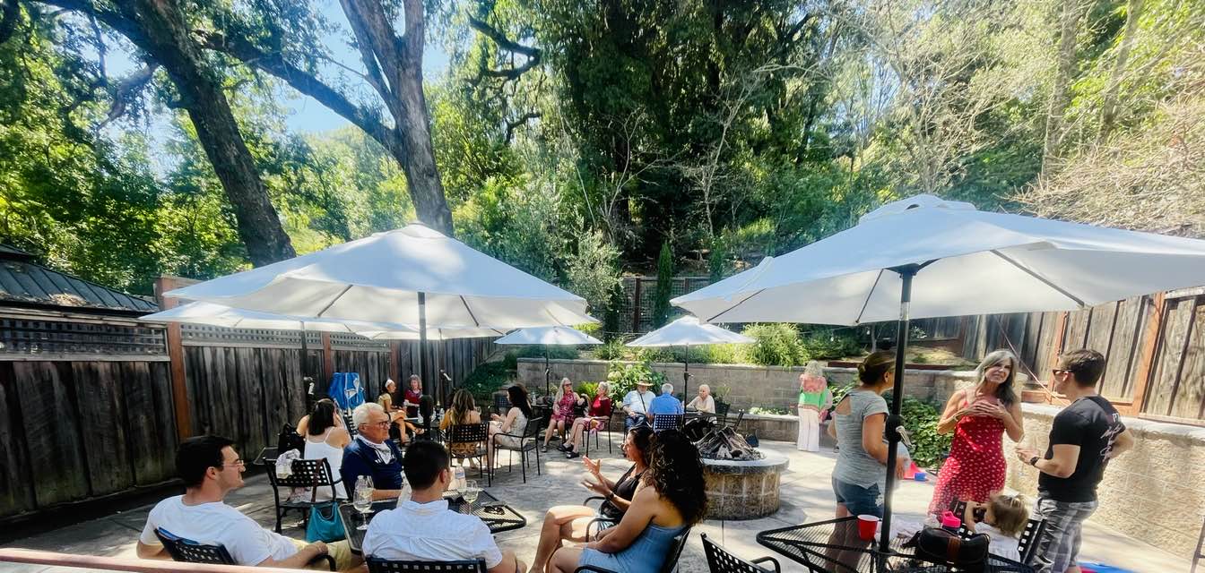 McNab Ridge garden patio with guests